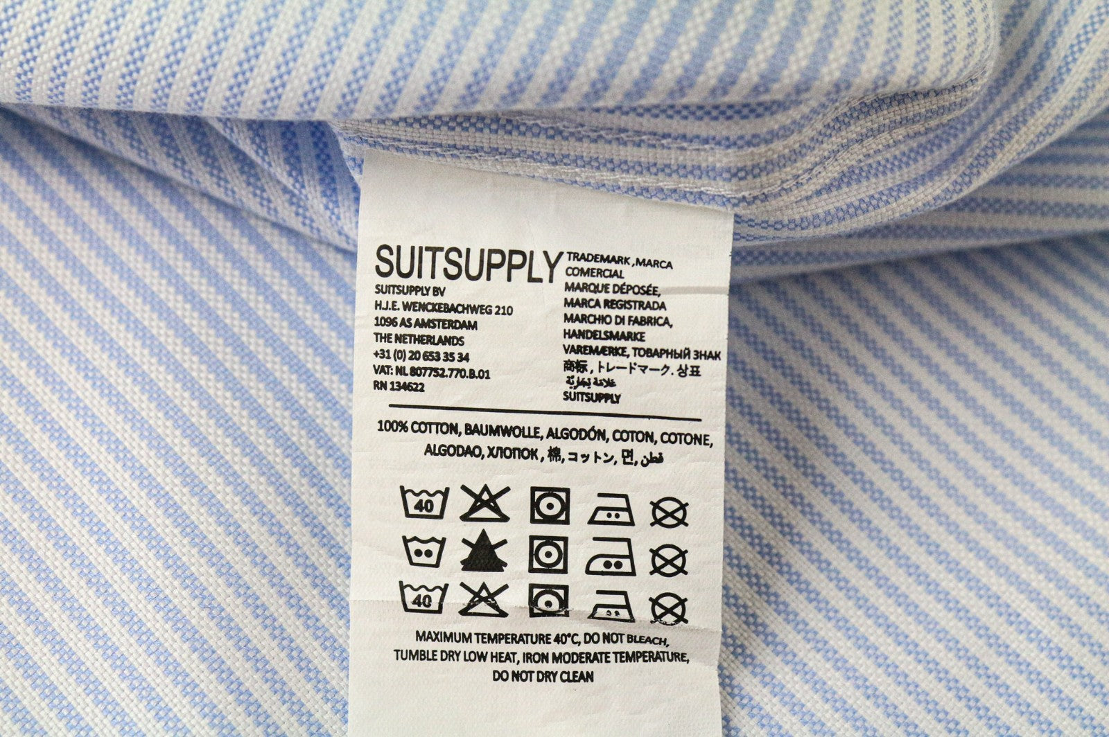 SUITSUPPLY Men's Formal Shirt 40/15.75 Extra Slim Blue Cotton Striped