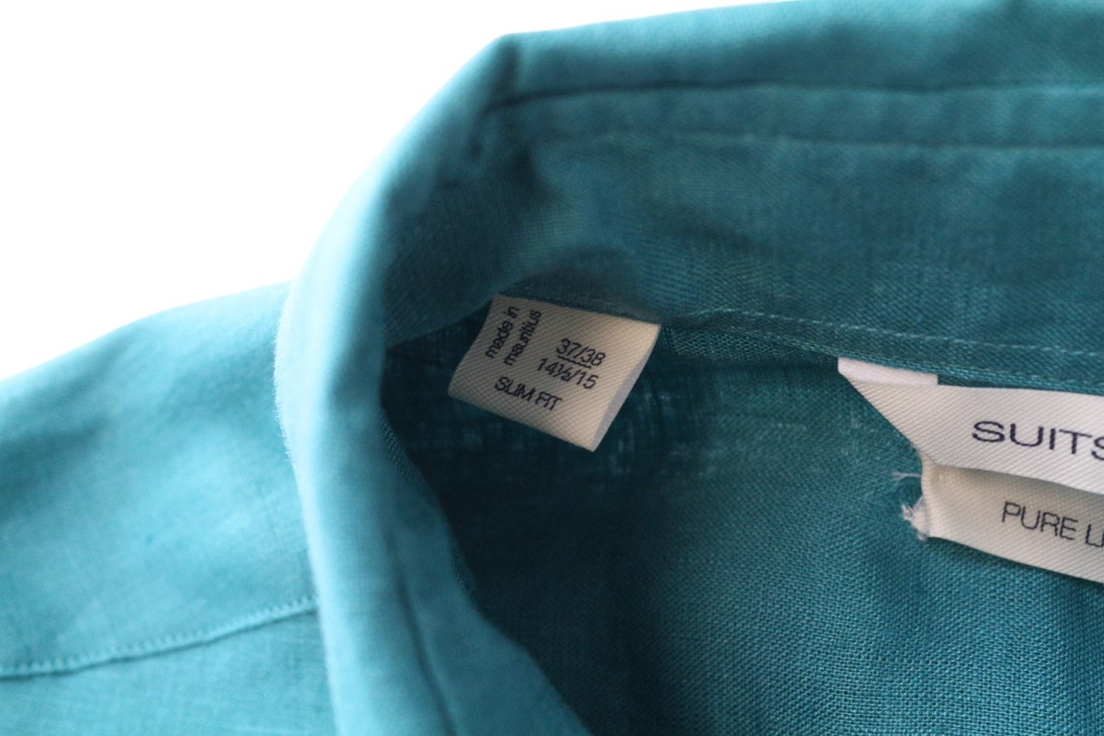 SUITSUPPLY vyriški oficialūs marškinėliai 37/38/14.5/15 Plonas vandens mėlynas lininis mygtukas 