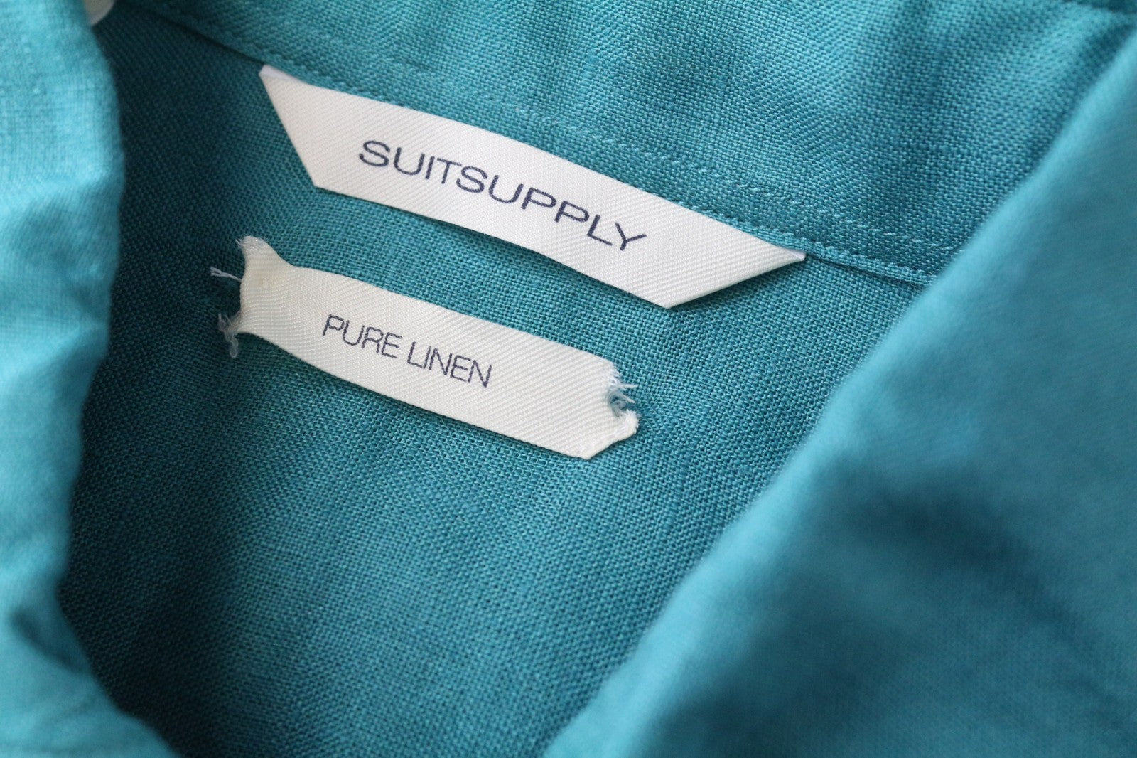 SUITSUPPLY vyriški oficialūs marškinėliai 37/38/14.5/15 Plonas vandens mėlynas lininis mygtukas 