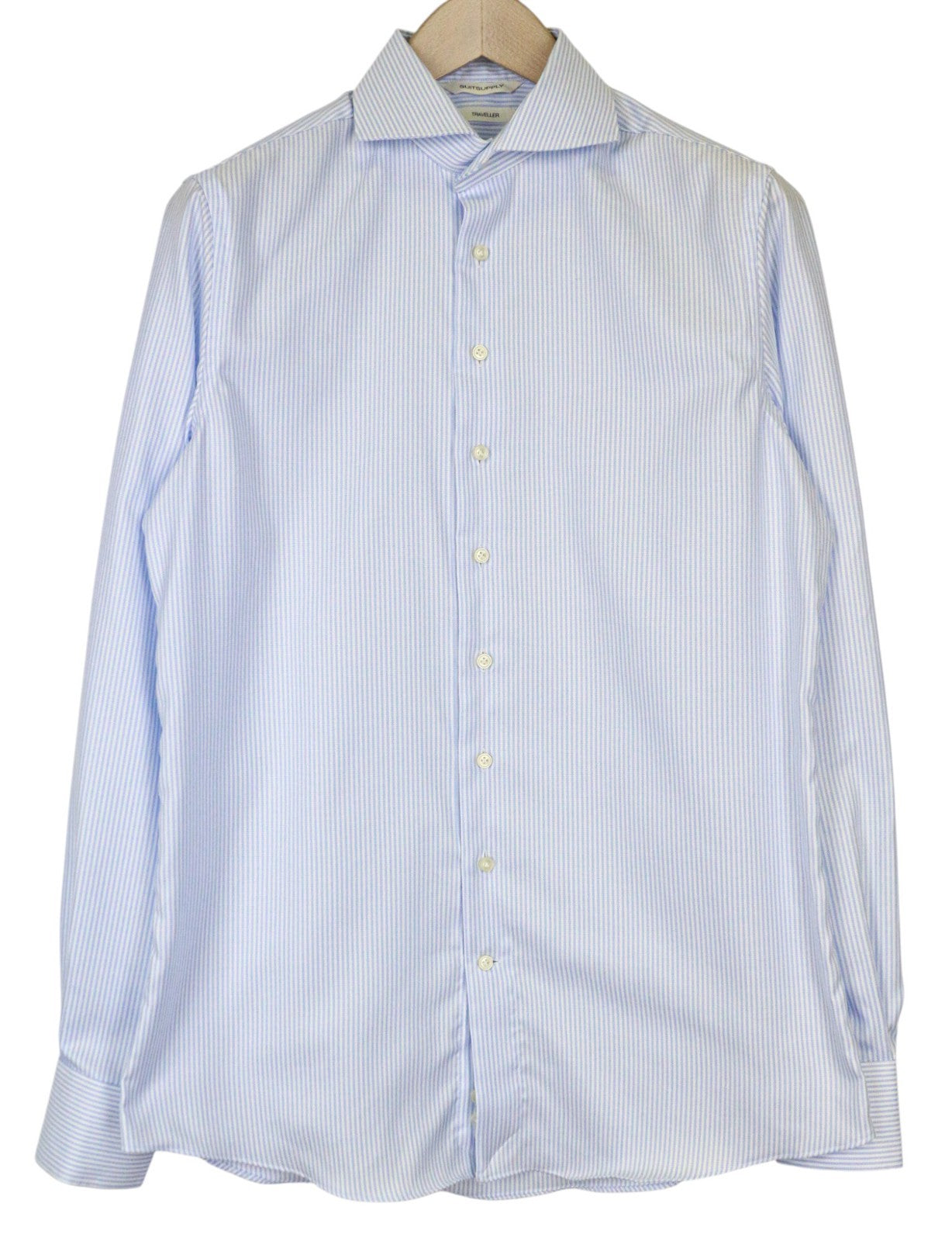 „SUITSUPPLY Traveller“ vyriški formalūs marškinėliai, 39 m., ypač ploni, mėlyni, dryžuoti medvilniniai marškinėliai 