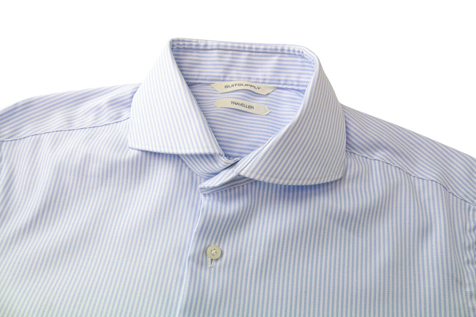 „SUITSUPPLY Traveller“ vyriški formalūs marškinėliai, 39 m., ypač ploni, mėlyni, dryžuoti medvilniniai marškinėliai 