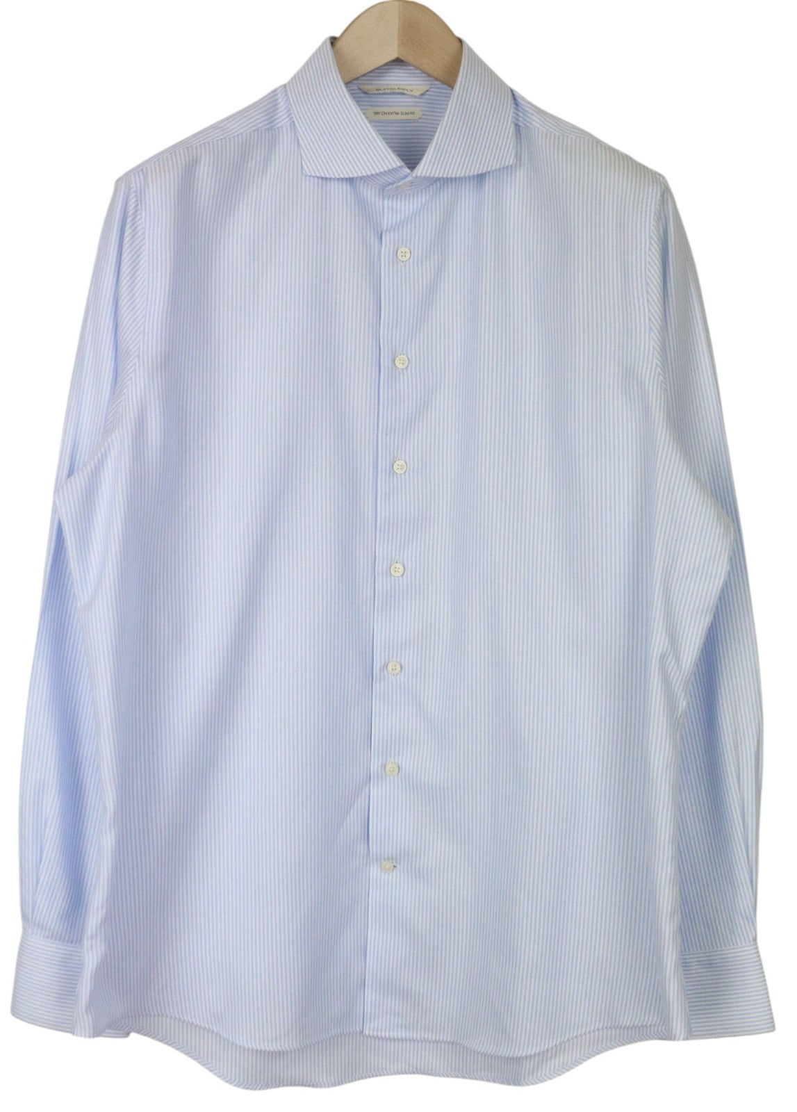 SUITSUPPLY vyriški formalūs marškinėliai 43/17 ypač ploni mėlyni grynos medvilnės marškinėliai su sagomis