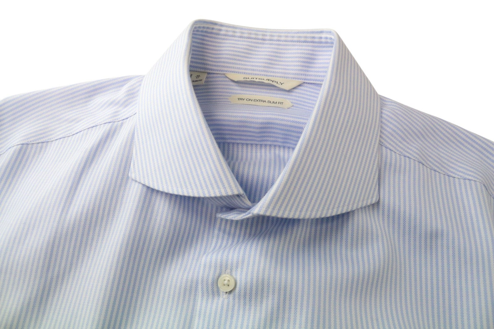 SUITSUPPLY vyriški formalūs marškinėliai 43/17 ypač ploni mėlyni grynos medvilnės marškinėliai su sagomis