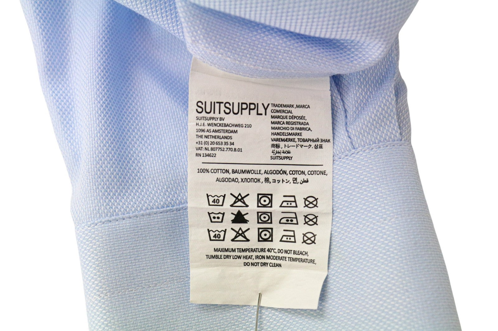 „SUITSUPPLY“ vyriški formalūs marškinėliai, 40L/15,75L, prigludę, grynos medvilnės, mėlyni, Oksfordo stiliaus, pasimatuoti 