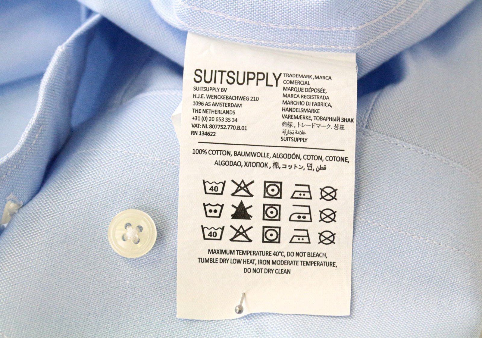 „SUITSUPPLY“ vyriški formalūs marškinėliai, 44L/17,5L, prigludę, oksfordo mėlynos spalvos, grynos medvilnės, pasimatuoti 
