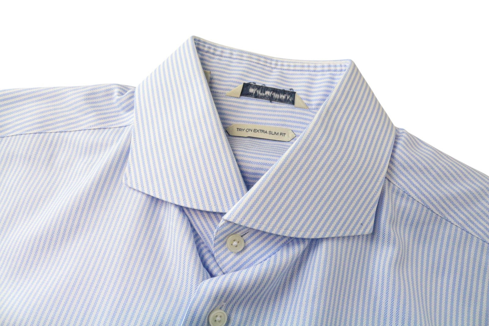 SUITSUPPLY vyriški oficialūs marškinėliai 42/16.5 Itin ploni grynos medvilnės mėlyna juostele formalūs