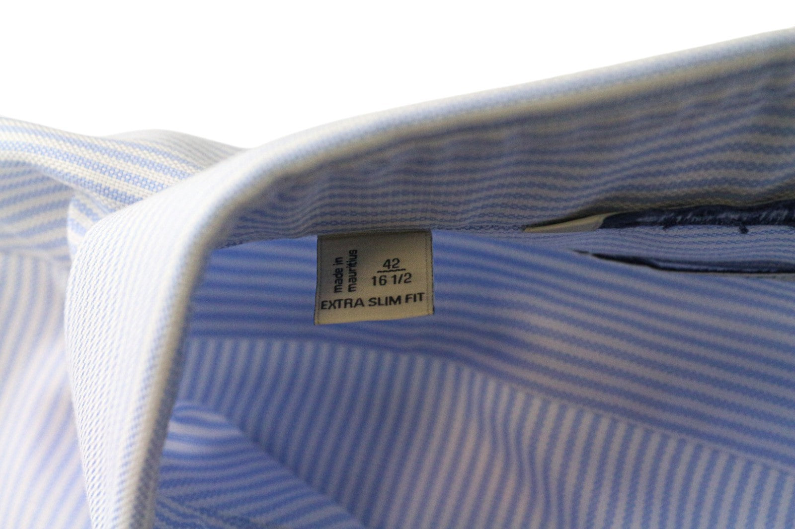 SUITSUPPLY vyriški oficialūs marškinėliai 42/16.5 Itin ploni grynos medvilnės mėlyna juostele formalūs