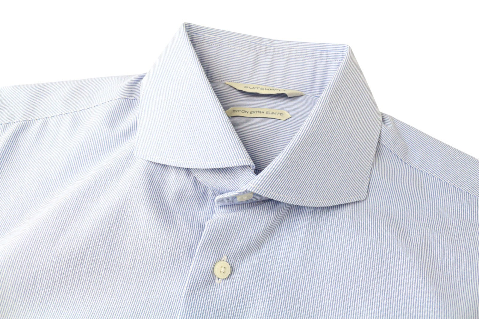 SUITSUPPLY vyriški formalūs marškinėliai 40/15.75 itin ploni medvilniniai mėlyni dryžuoti raštuoti 