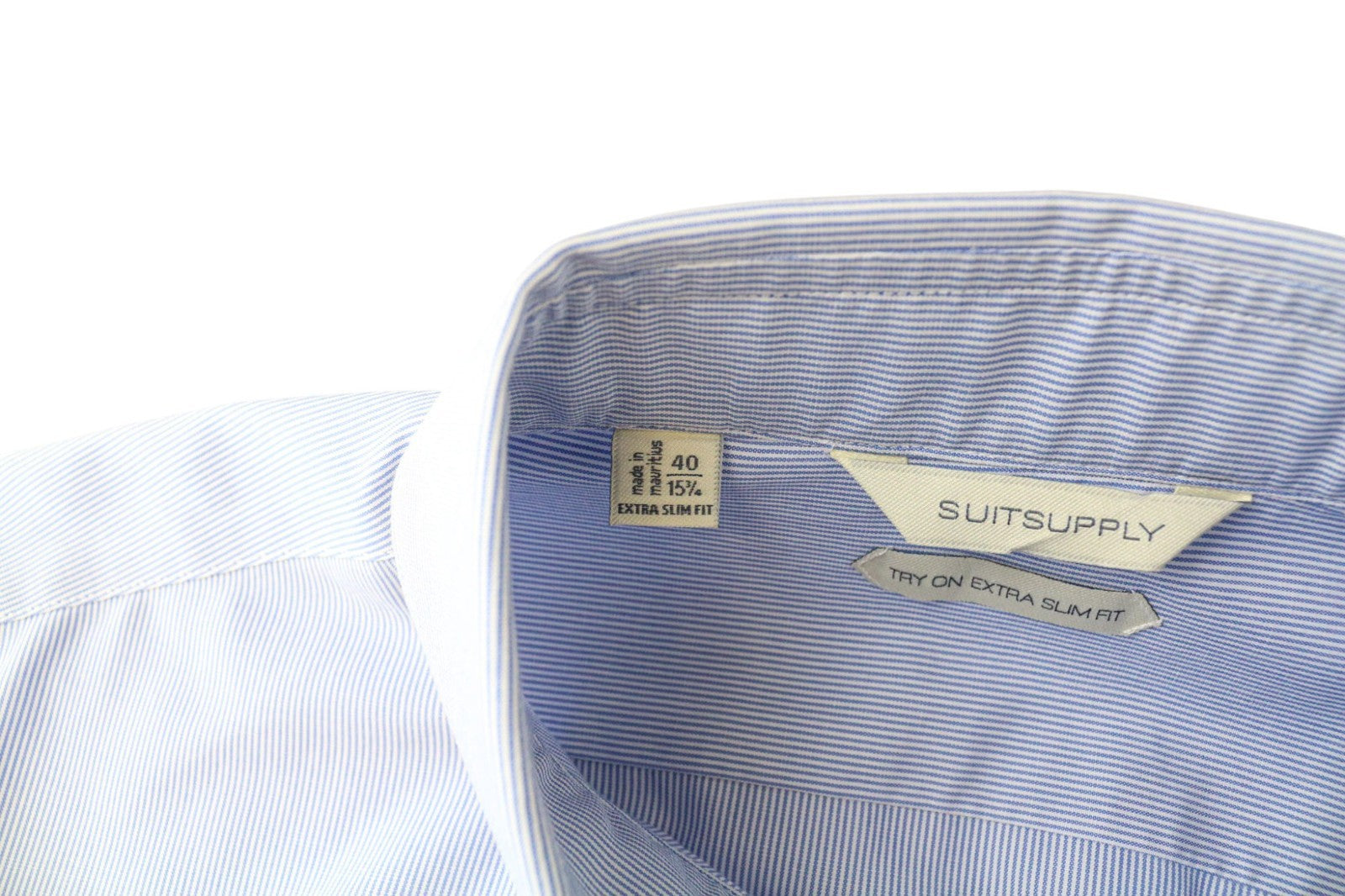 SUITSUPPLY vyriški formalūs marškinėliai 40/15.75 itin ploni medvilniniai mėlyni dryžuoti raštuoti 