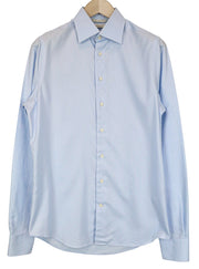 SUITSUPPLY vyriški formalūs marškiniai, 38L/15L, ploni mėlyni medvilniniai marškiniai su platėjančia apykakle, gryna medvilnė 