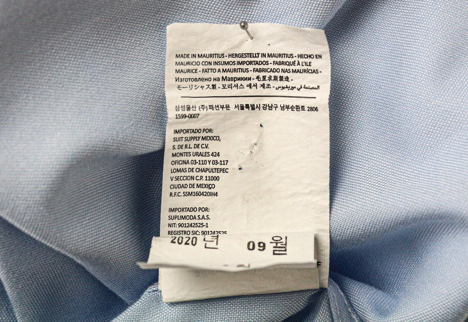 SUITSUPPLY vyriški formalūs marškiniai, 38L/15L, ploni mėlyni medvilniniai marškiniai su platėjančia apykakle, gryna medvilnė 