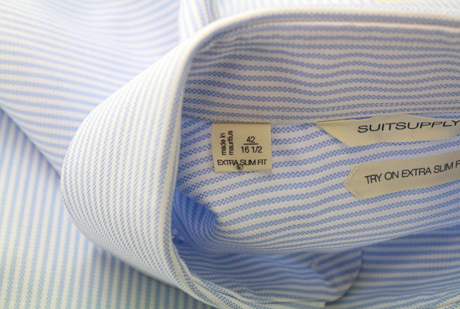 SUITSUPPLY Men's Formal Shirt 42/16.5 Extra Slim Pure Cotton Blue  Long Sleeve