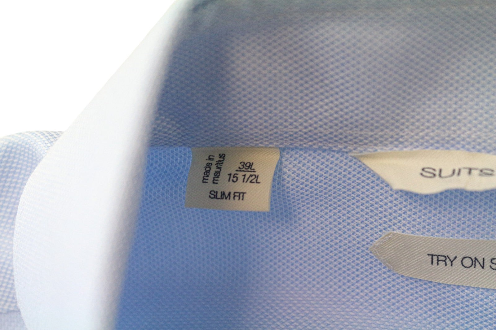 SUITSUPPLY Men's Formal Shirt 39L/15.5L Slim Blue Cutaway Cotton Long Sleeve