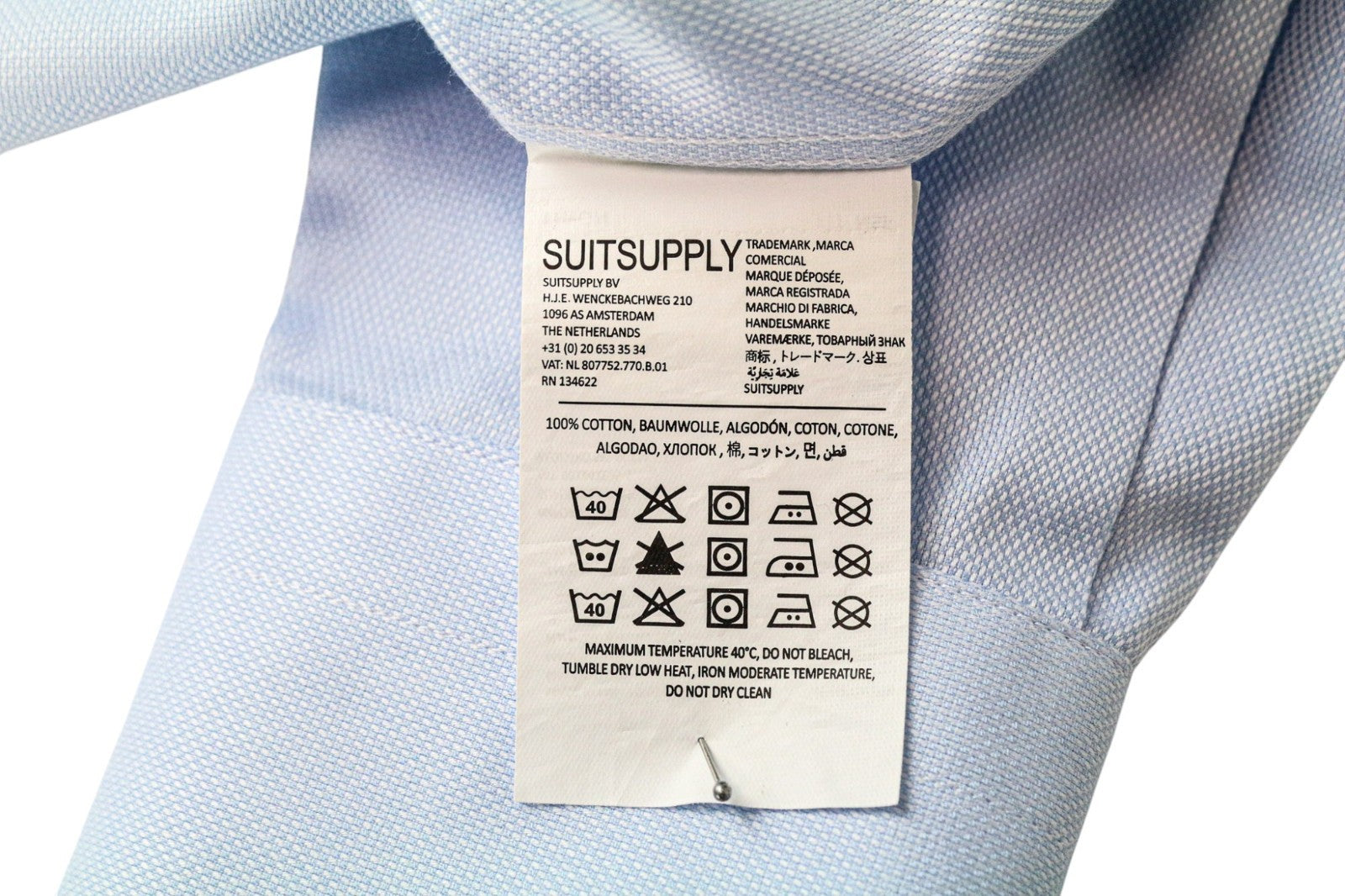SUITSUPPLY Men's Formal Shirt 39L/15.5L Slim Blue Cutaway Cotton Long Sleeve