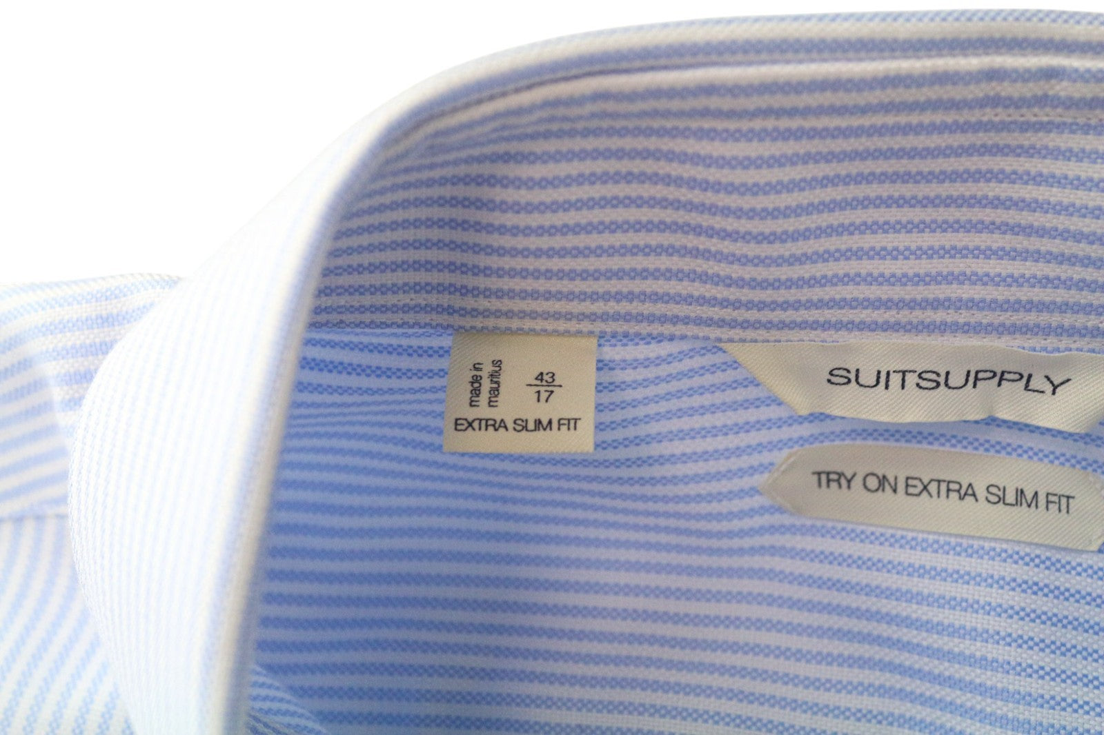 SUITSUPPLY Men's Formal Shirt 43/17 Extra Slim Fit Blue Cotton Stripe Cutaway