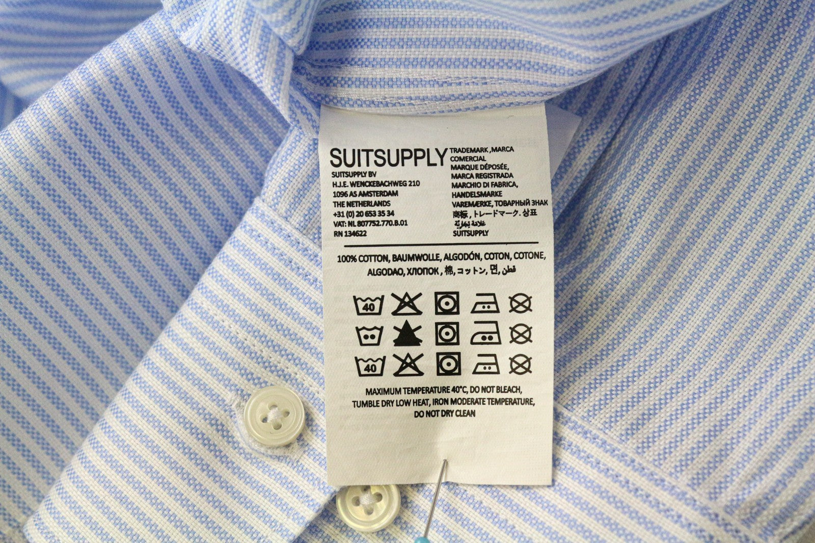 SUITSUPPLY Men's Formal Shirt 43/17 Extra Slim Fit Blue Cotton Stripe Cutaway