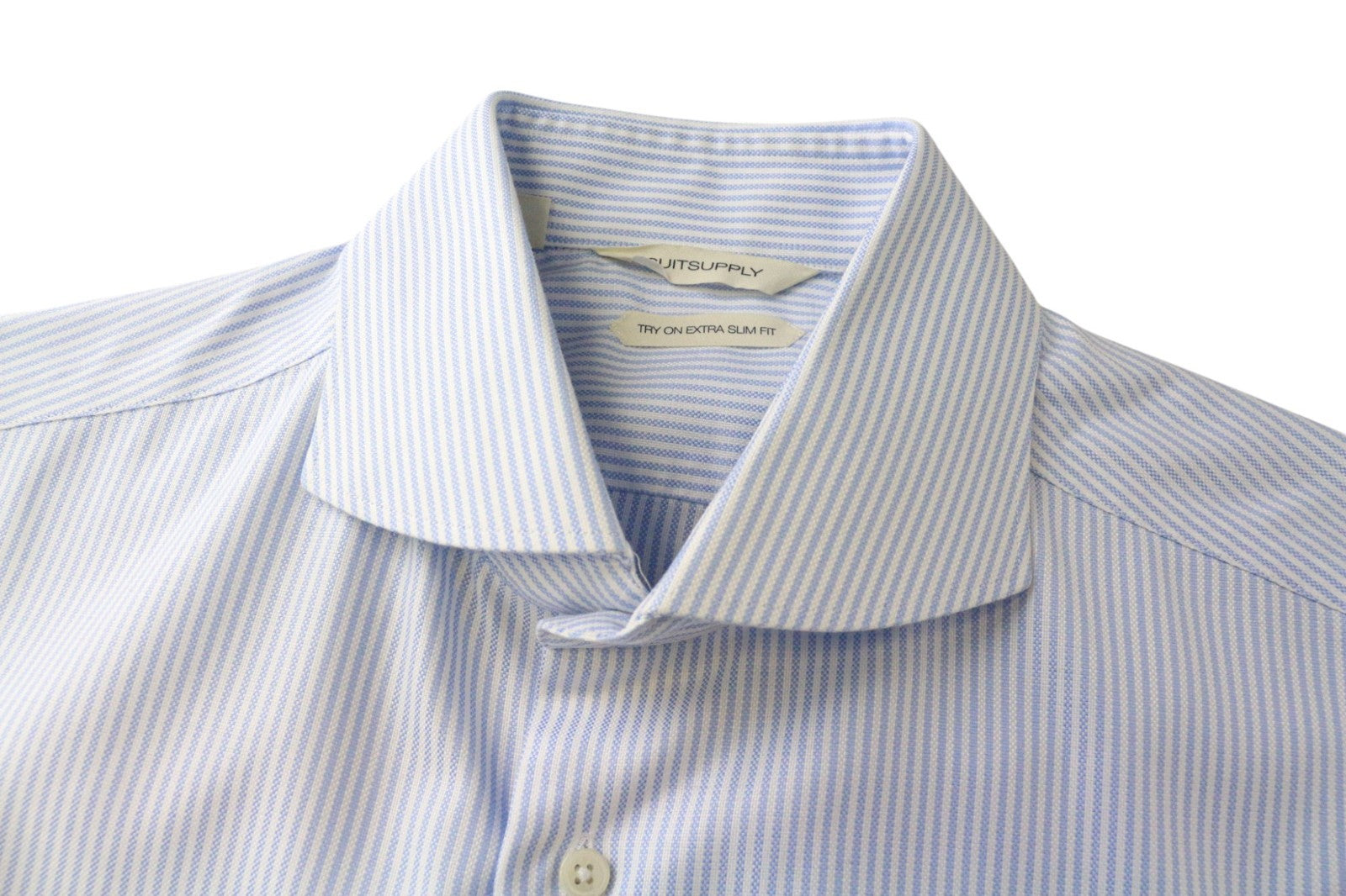 SUITSUPPLY Men's Formal Shirt 40/15.75 Extra Slim Blue Cotton Striped Formal