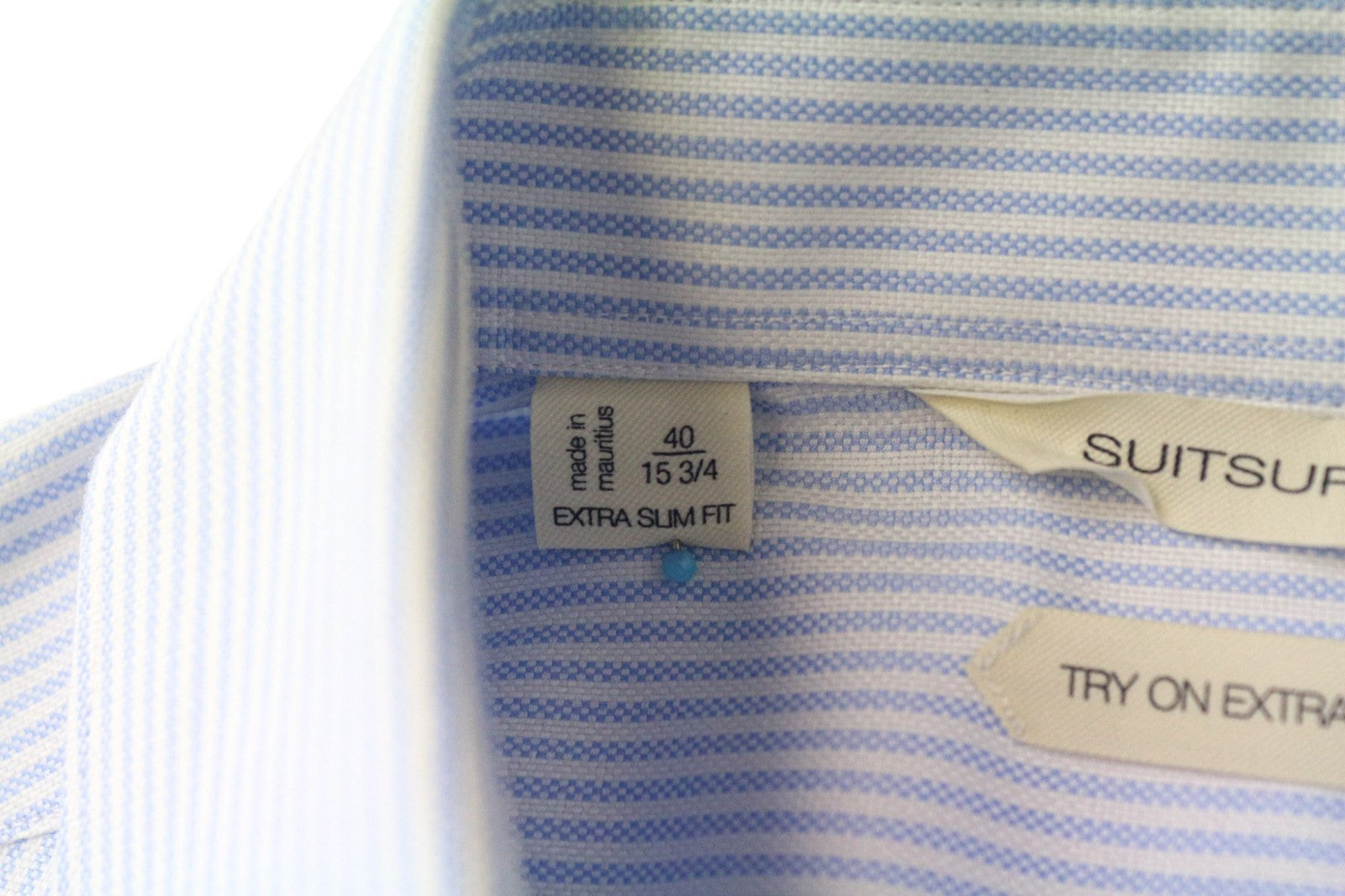 SUITSUPPLY Men's Formal Shirt 40/15.75 Extra Slim Blue Cotton Striped Formal