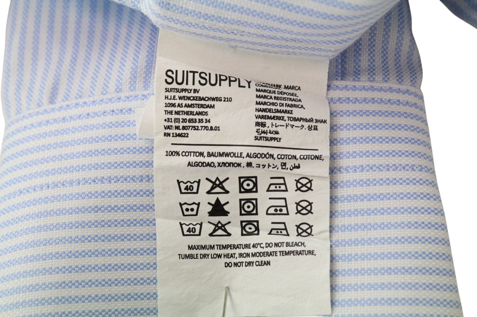 SUITSUPPLY Men's Formal Shirt 40/15.75 Extra Slim Blue Cotton Striped Formal