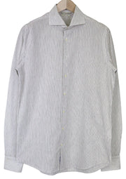 SUITSUPPLY Men's Formal Shirt XS White Cotton Linen Stripe Patterned Long Sleeve