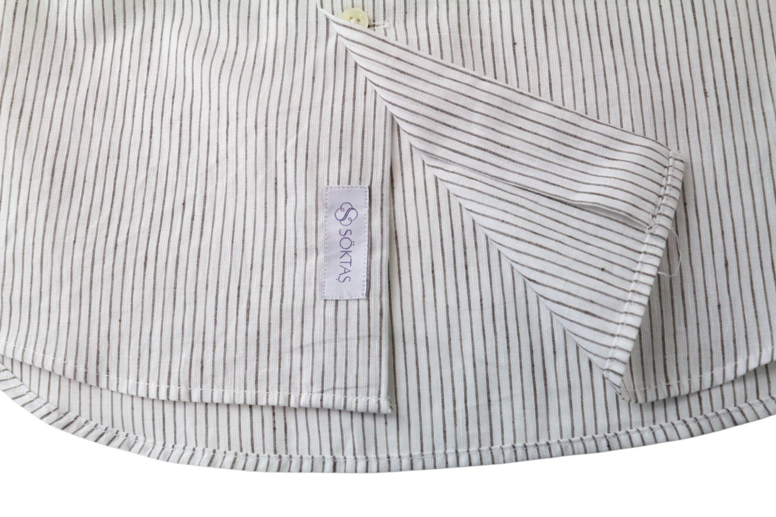 SUITSUPPLY Men's Formal Shirt XS White Cotton Linen Stripe Patterned Long Sleeve