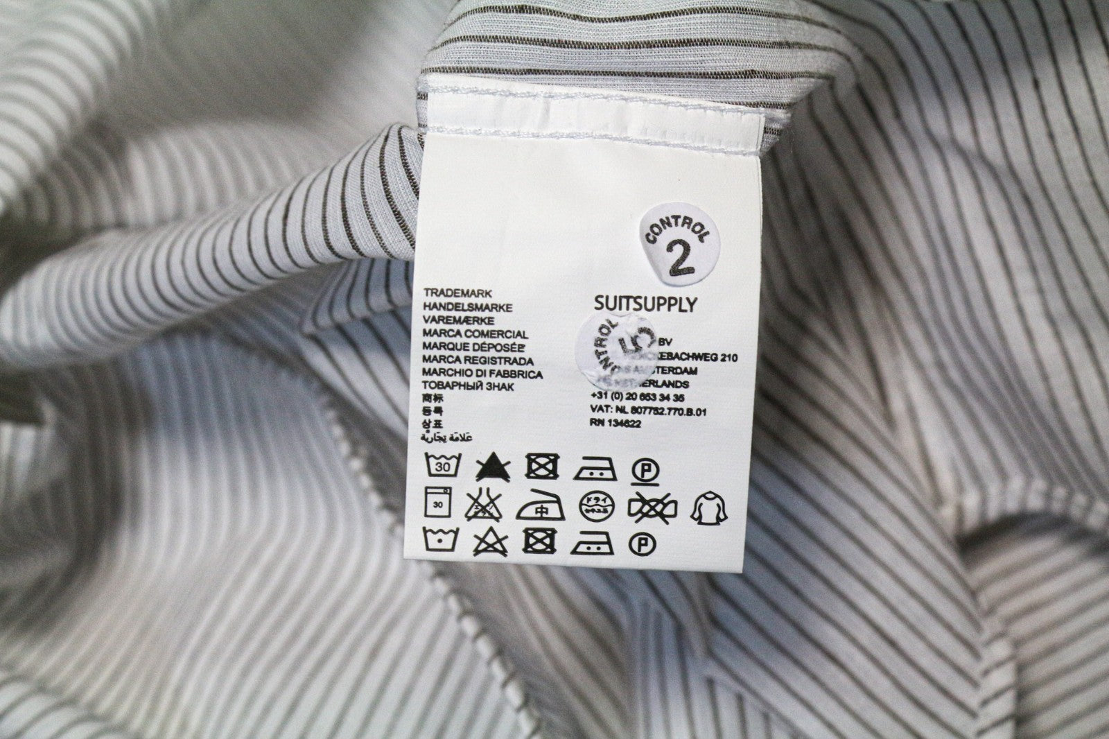 SUITSUPPLY Men's Formal Shirt XS White Cotton Linen Stripe Patterned Long Sleeve