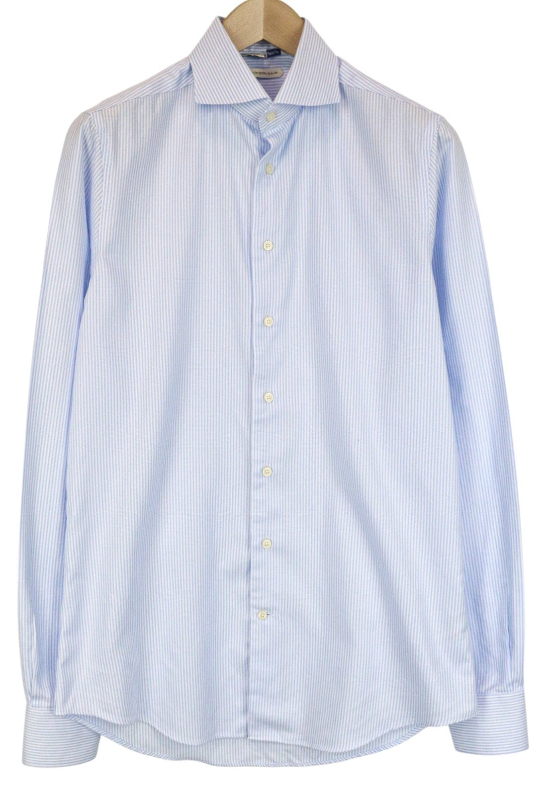 SUITSUPPLY Men's Formal Shirt 39L/15 1/2L Extra Slim Blue Pure Cotton Stripe