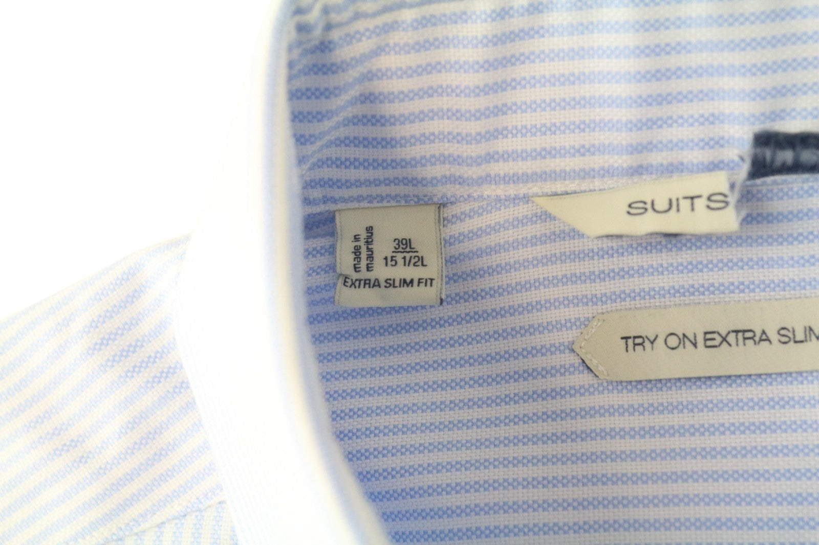 SUITSUPPLY Men's Formal Shirt 39L/15 1/2L Extra Slim Blue Pure Cotton Stripe