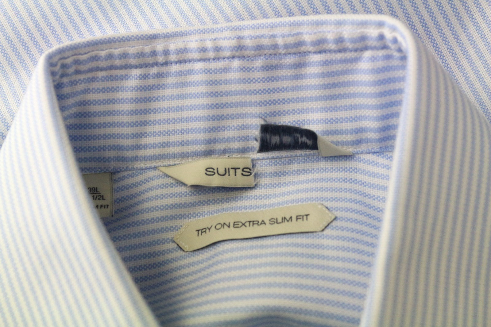 SUITSUPPLY Men's Formal Shirt 39L/15 1/2L Extra Slim Blue Pure Cotton Stripe