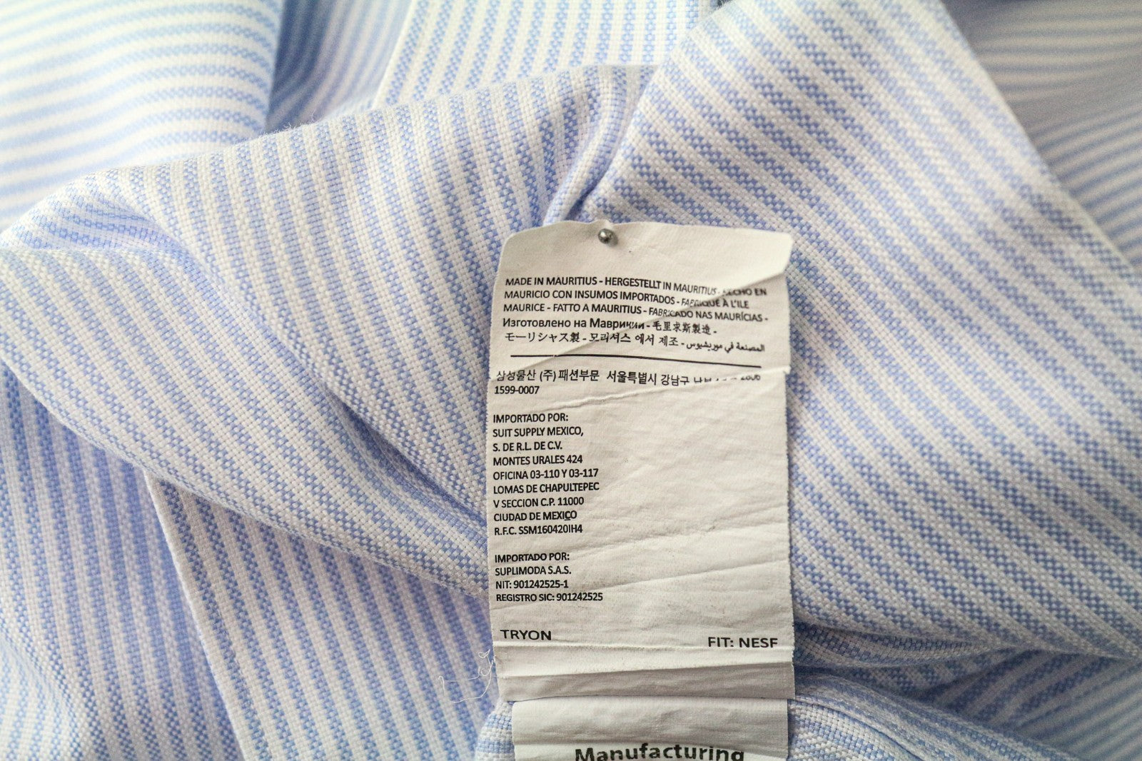 SUITSUPPLY Men's Formal Shirt 37/14 1/2 Extra Slim Blue Pure Cotton Striped