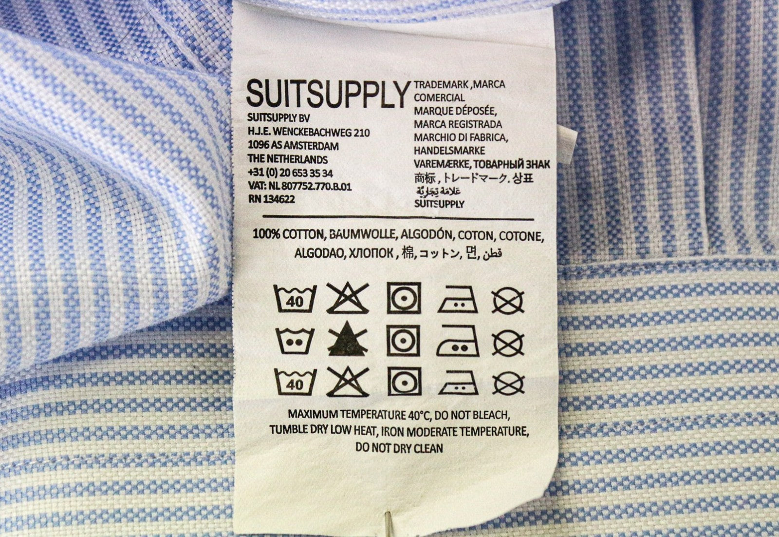 SUITSUPPLY Men's Formal Shirt 39/15 1/2 Extra Slim Blue Cotton Twill Cutaway