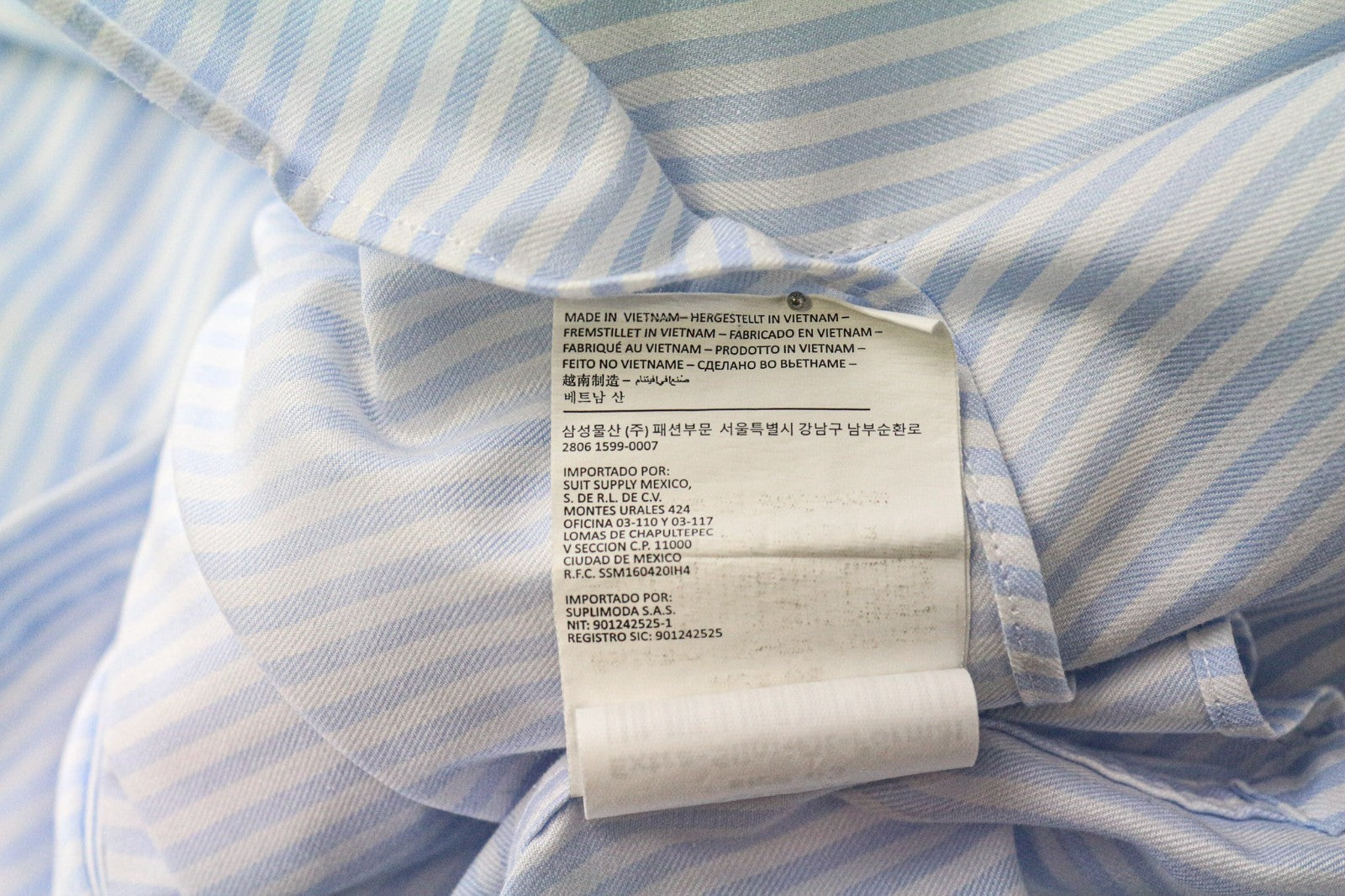 „SUITSUPPLY Traveller“ vyriški formalūs marškinėliai, 43 dydis, ypač ploni, mėlyni, balti, medvilniniai dryželiai 