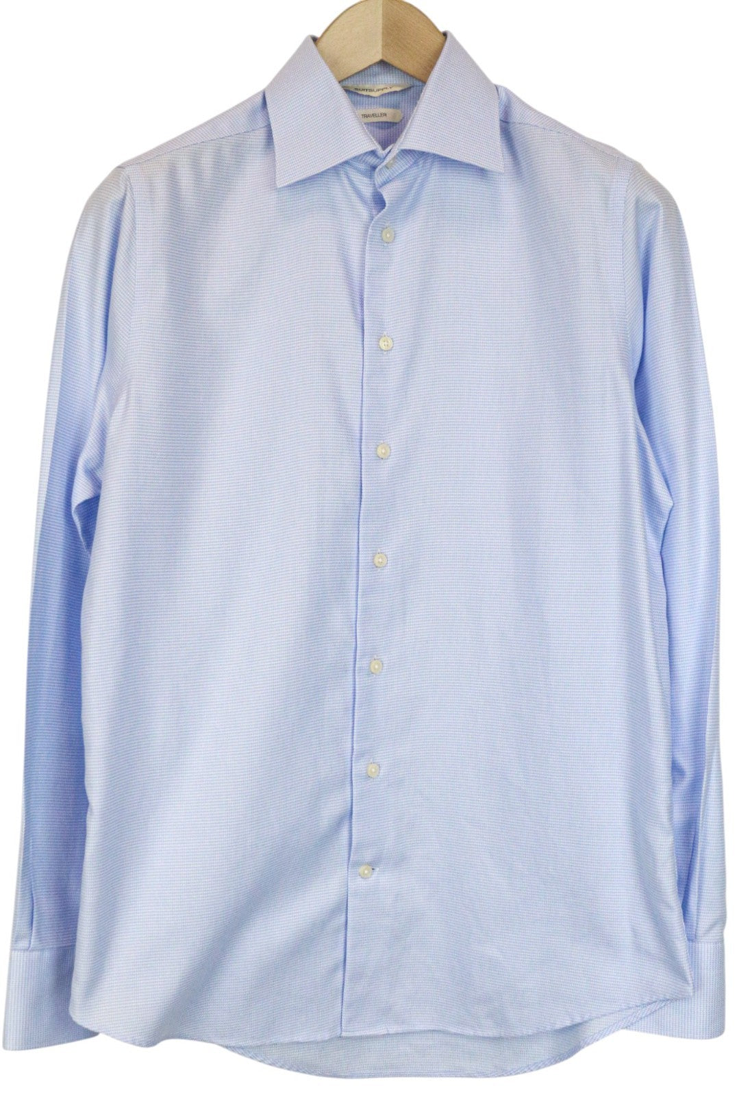 „SUITSUPPLY Traveller“ vyriški formalūs marškiniai, 37/14 1/2, ploni, mėlyni, medvilniniai, dryžuoti marškiniai