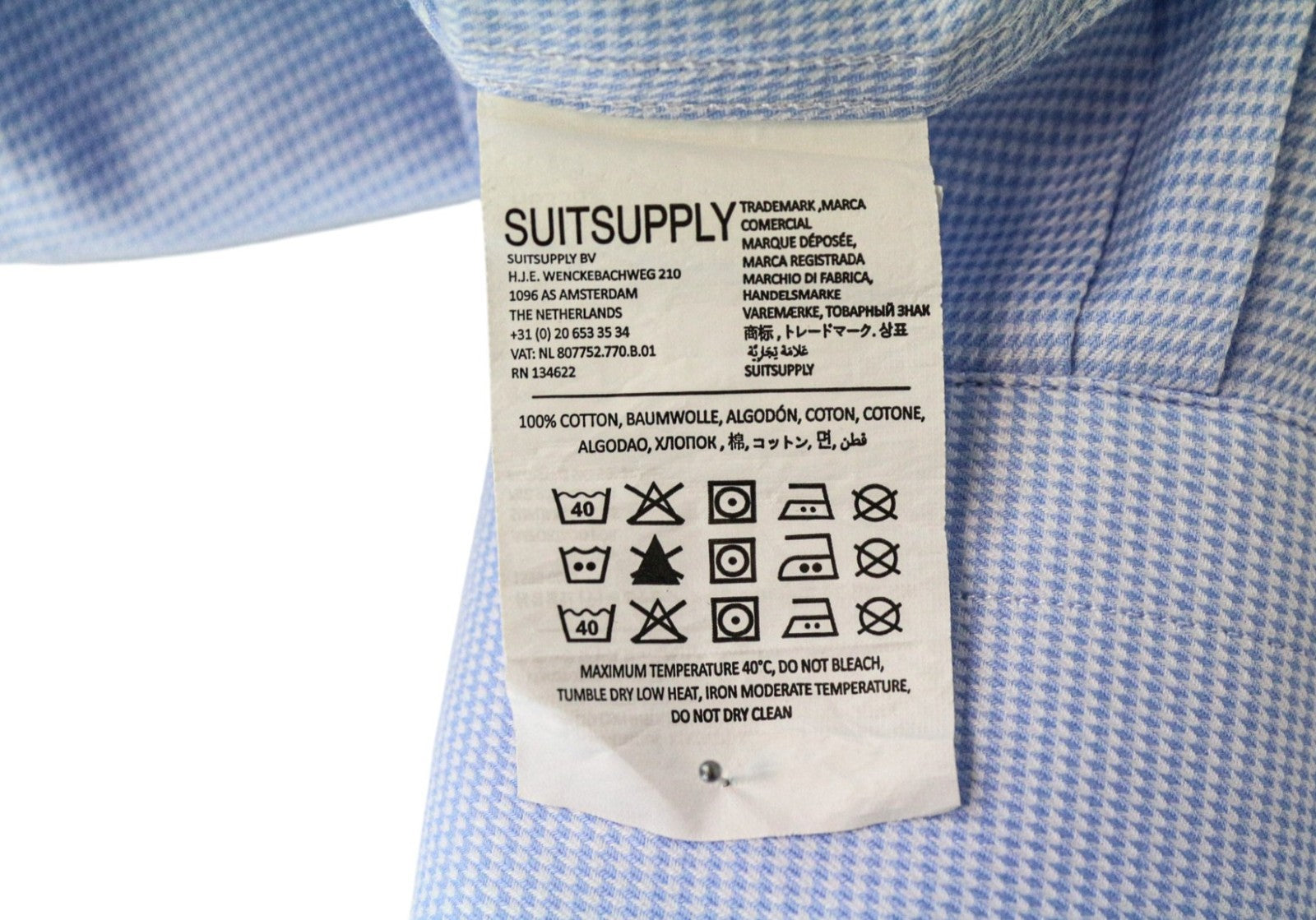 „SUITSUPPLY Traveller“ vyriški formalūs marškiniai, 37/14 1/2, ploni, mėlyni, medvilniniai, dryžuoti marškiniai