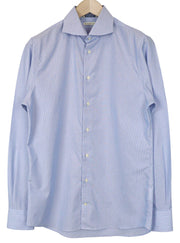 SUITSUPPLY Men's Formal Shirt 40/15 3/4 Extra Slim Blue Cotton Stripe Cutaway