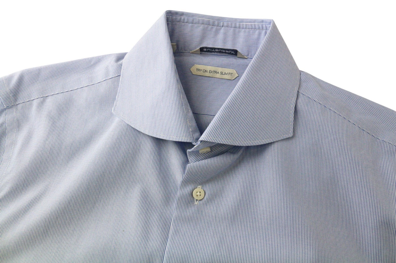 SUITSUPPLY Men's Formal Shirt 40/15 3/4 Extra Slim Blue Cotton Stripe Cutaway