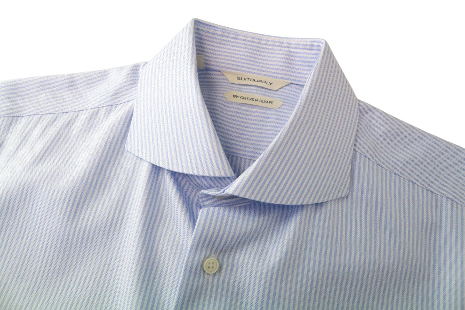 SUITSUPPLY Men's Formal Shirt 41/16 Extra Slim Blue Striped Pure Cotton Try On