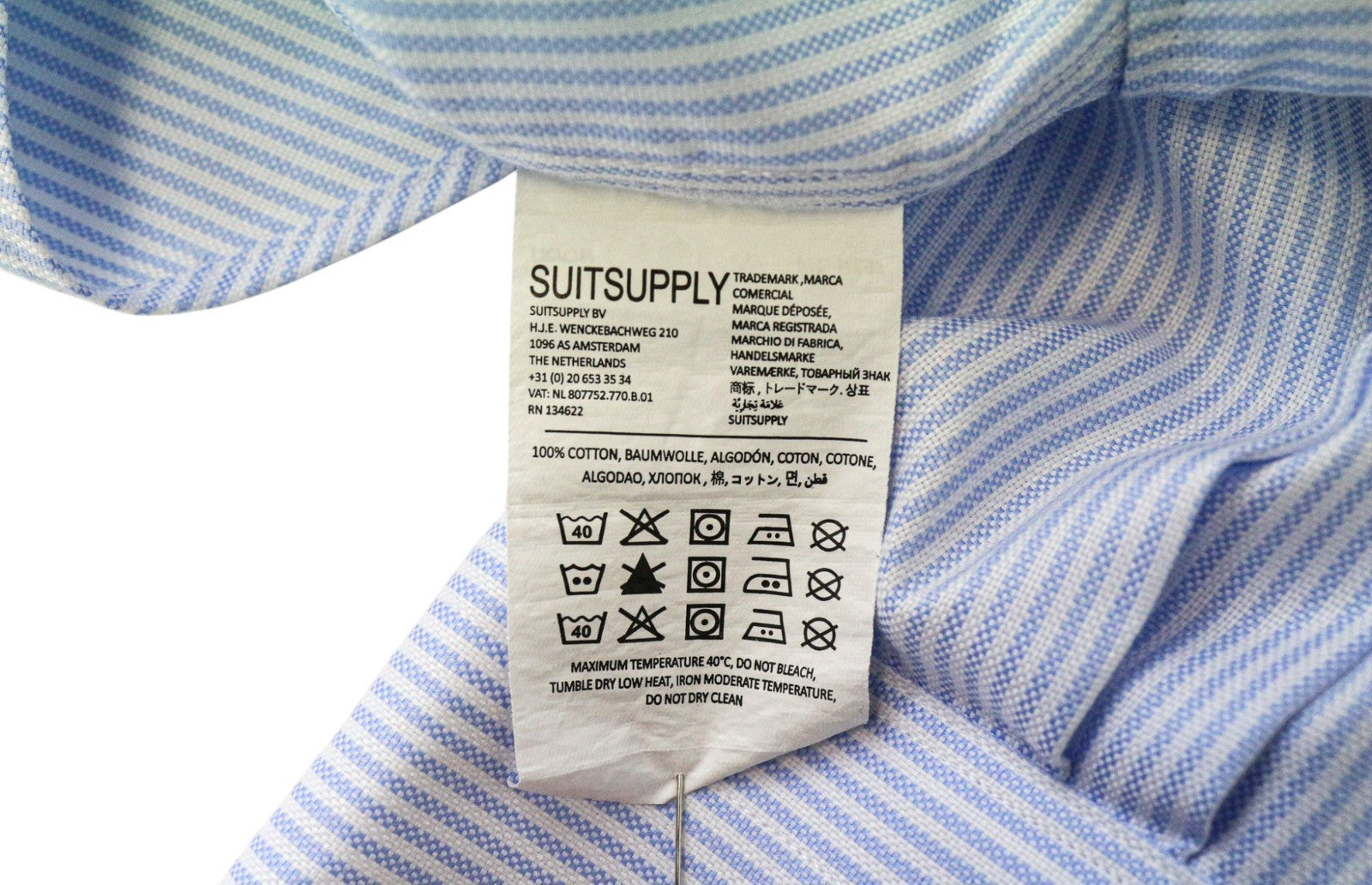 SUITSUPPLY Men's Formal Shirt 41/16 Extra Slim Blue Pure Cotton Cutaway Stripe