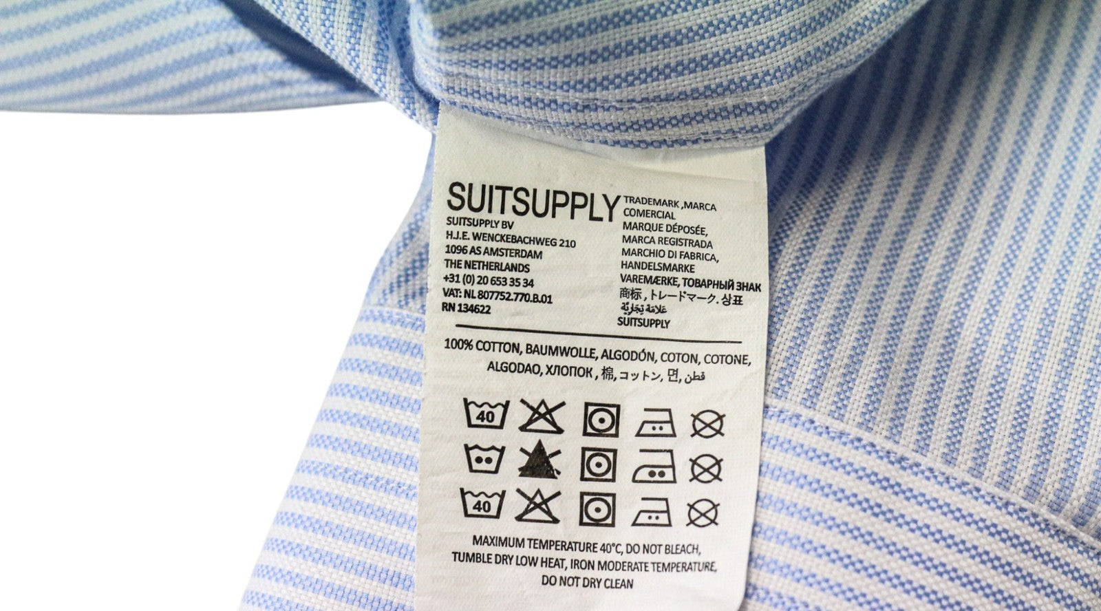 SUITSUPPLY Men's Formal Shirt 39L/15 1/2L Extra Slim Blue Cotton Stripe Pattern