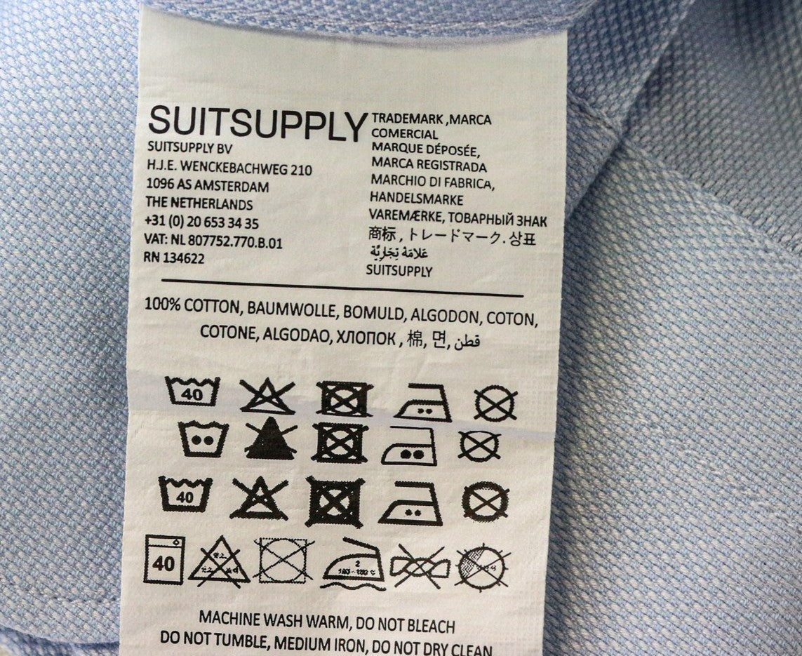 SUITSUPPLY vyriški oficialūs marškinėliai 39/15 1/2 Ploni Oksfordo melanžo mėlyna gryna medvilnė 