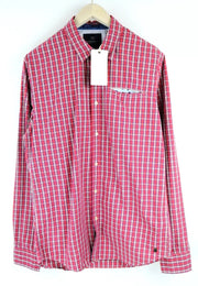 SCOTCH & SODA Men's Shirt L Pink Check Button Front Cotton Casual Long Sleeve