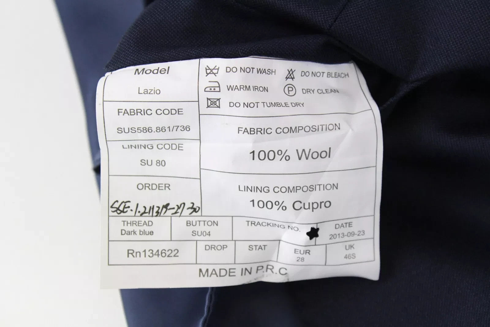 SUITSUPPLY Lazio Men's Waistcoat UK46S Navy Wool Lined V-Neck Tailored Vest