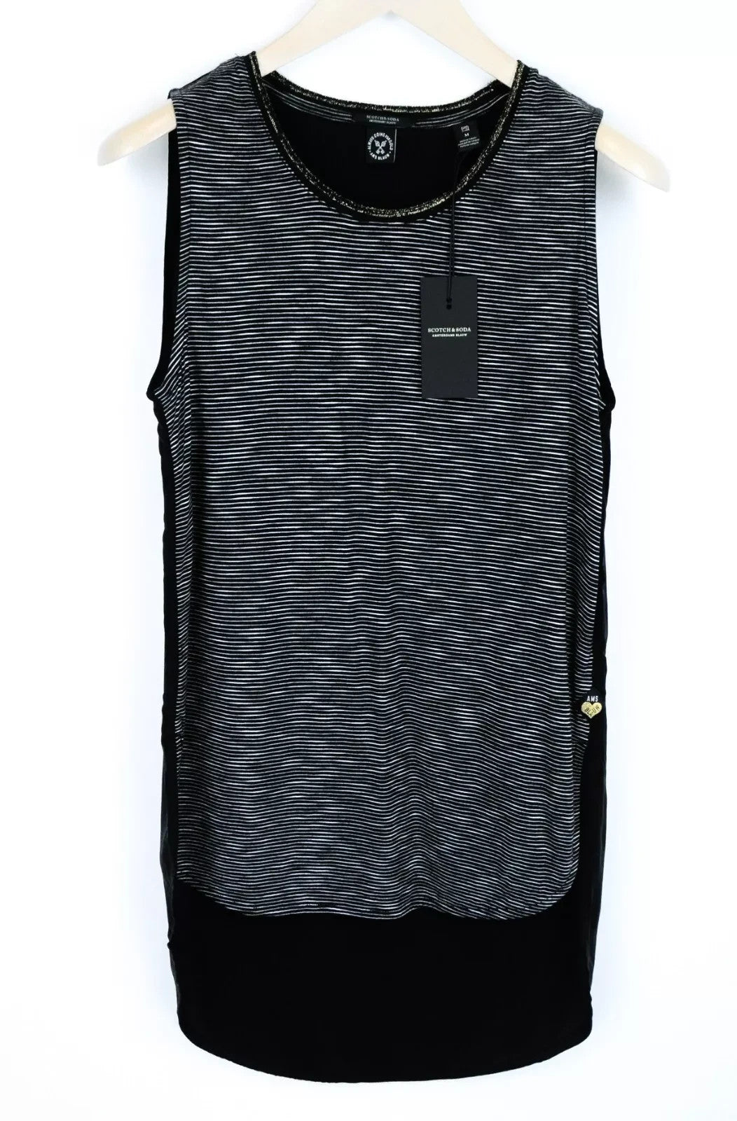 SCOTCH & SODA Ams Blauw Women's Top M Black Stripe Sleeveless Cotton T-Shirt