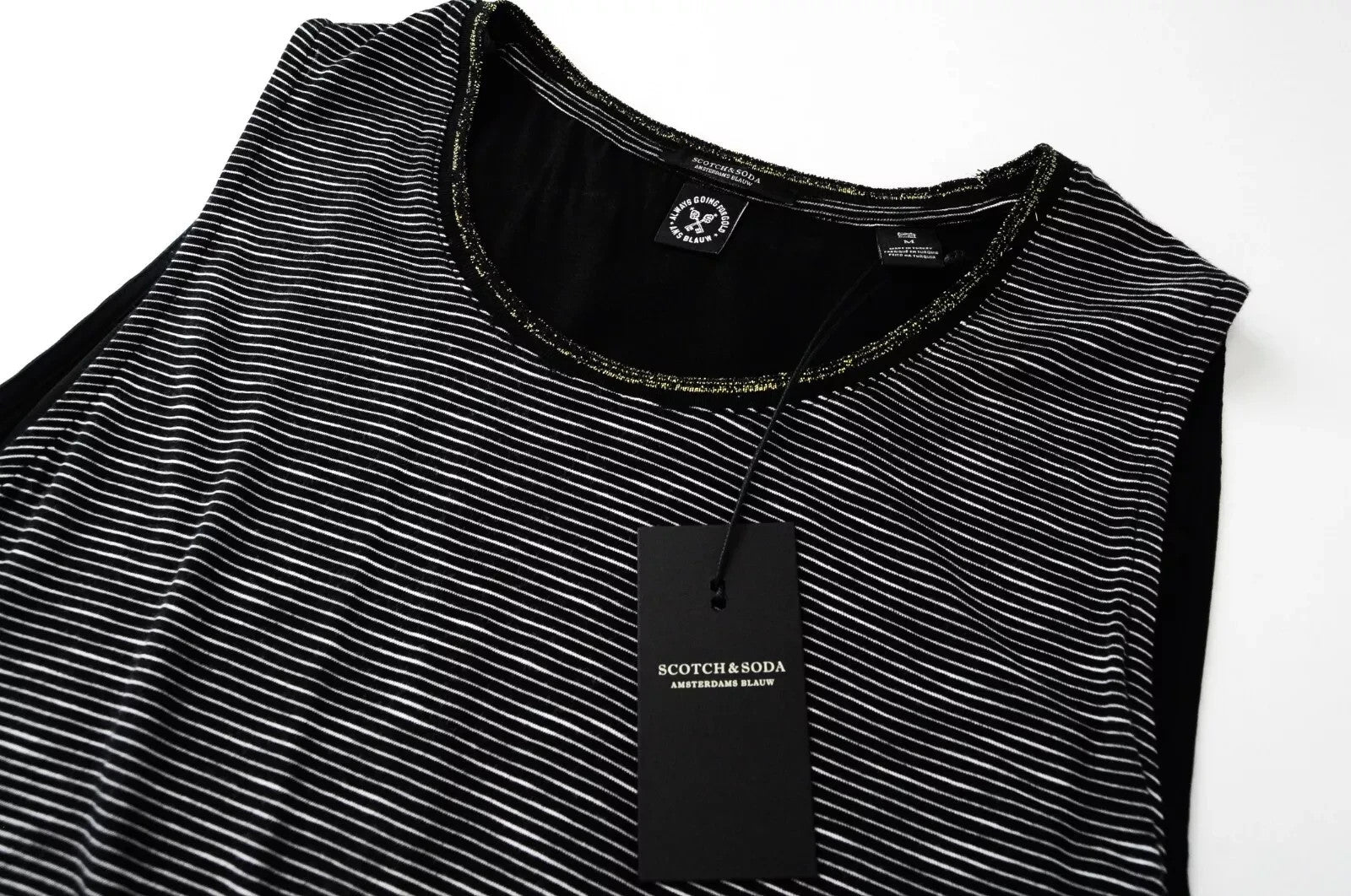 SCOTCH & SODA Ams Blauw Women's Top M Black Stripe Sleeveless Cotton T-Shirt