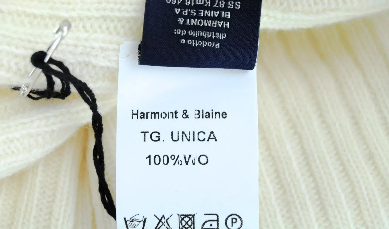 HARMONT & BLAINE Men's Beanie OS White Wool Knitted Logo Winter Unisex Cap