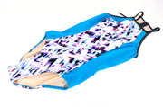SWEATY BETTY Aquaglide Women's Swimsuit L Blue Stretch One Piece Abstract