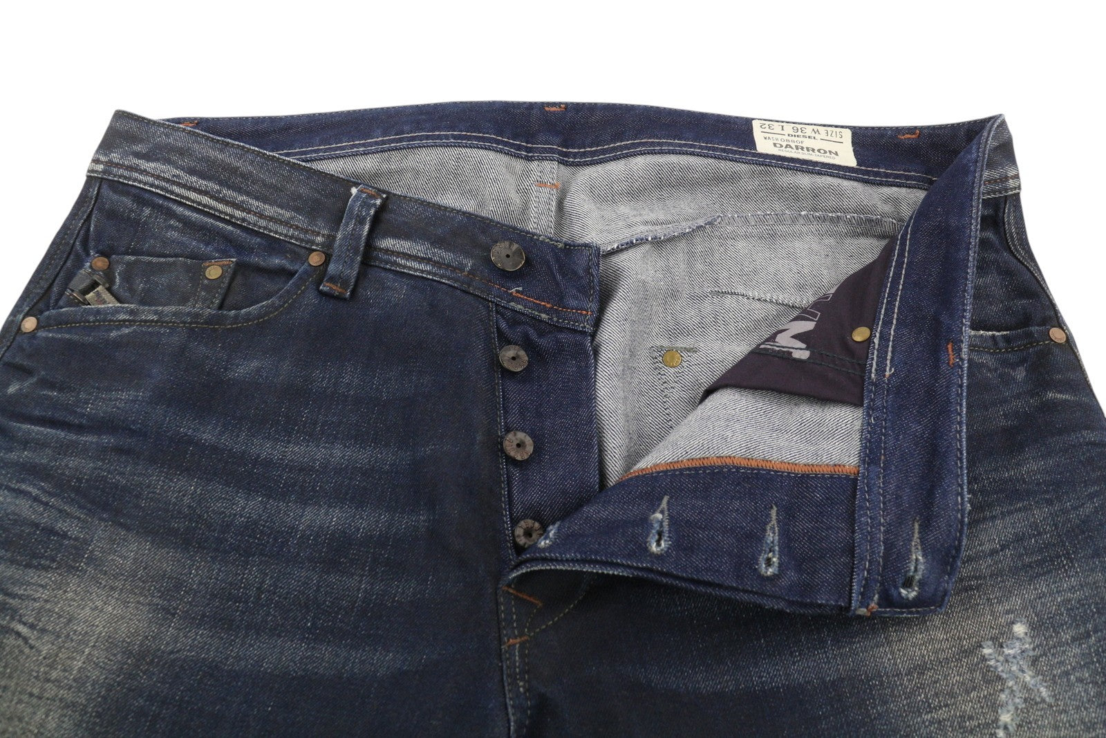 DIESEL Darron 0880F Men's Jeans W36/L32 Dark Blue Distressed Slim Taper Denim