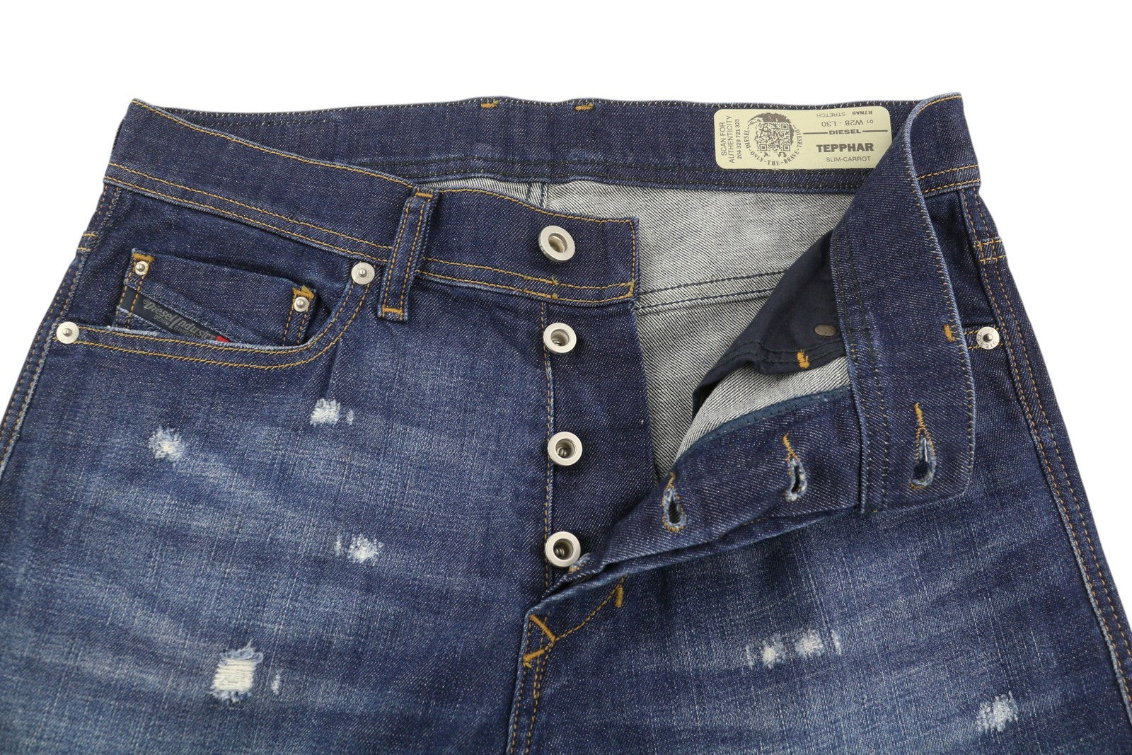 DIESEL Tepphar R7NA8 Men's Jeans W28/L30 Distress Stretch Slim Carrot Blue