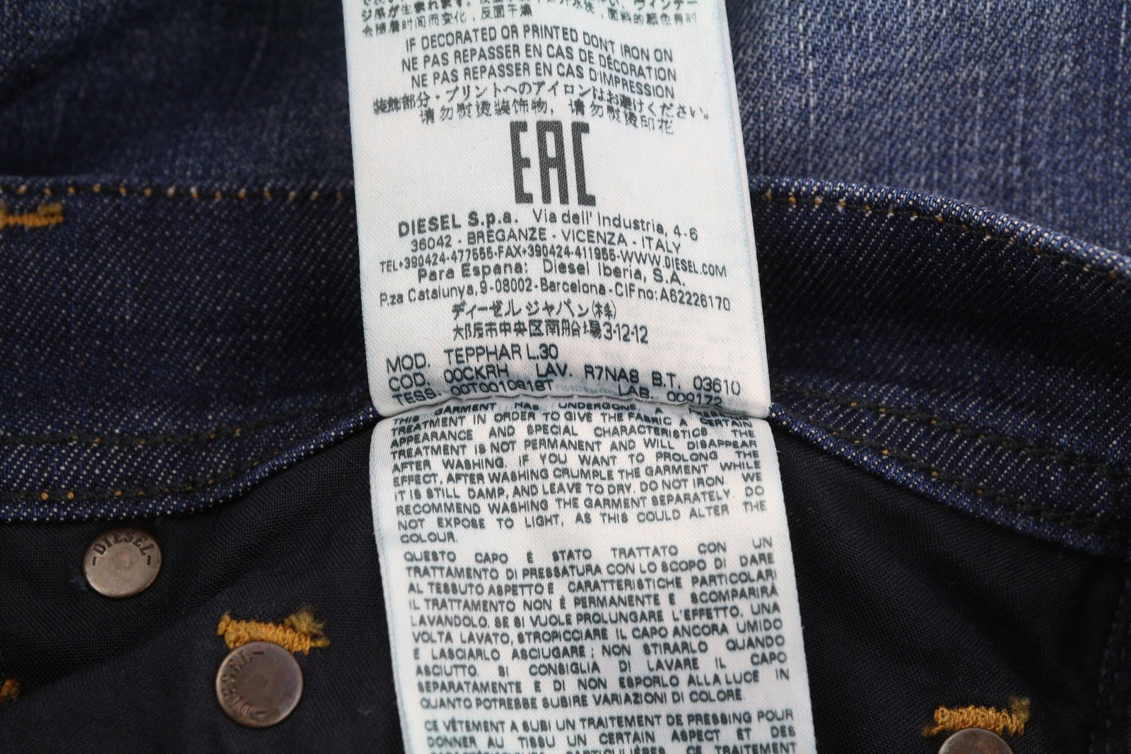 DIESEL Tepphar R7NA8 Men's Jeans W28/L30 Distress Stretch Slim Carrot Blue