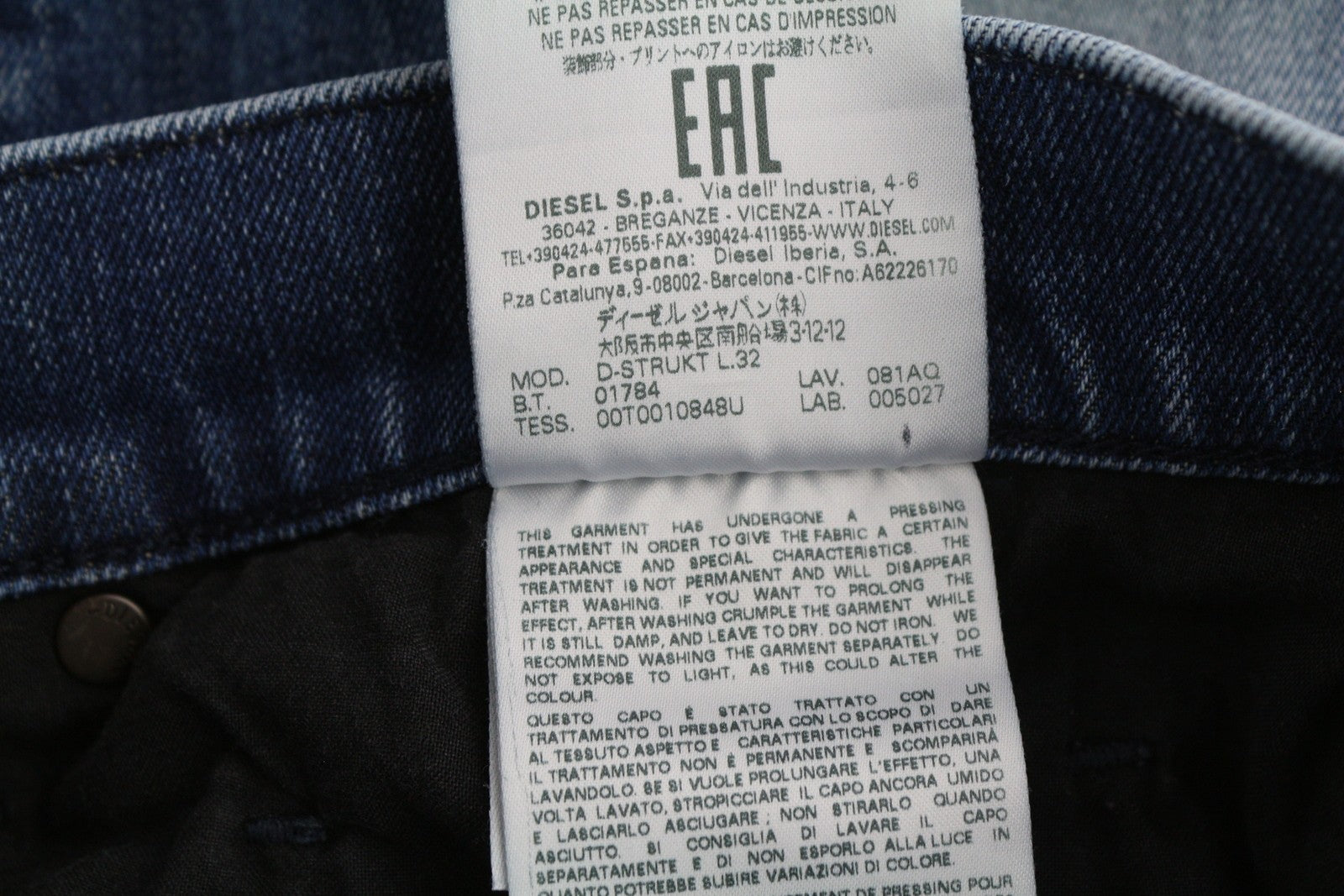 DIESEL D-Strukt 081AQ Men's Jeans W33/L32 Blue Stretch Tapered Distress Denim